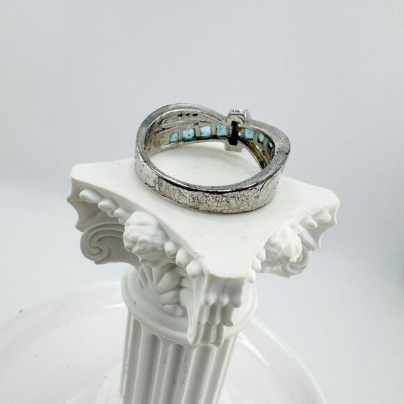 Vintage Silver Tone Bow Ring Green Glass & Marcasite Art Deco Style Glam Retro - Picture 9 of 10